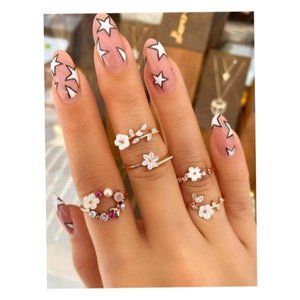 5 piece Flower midi Ring set